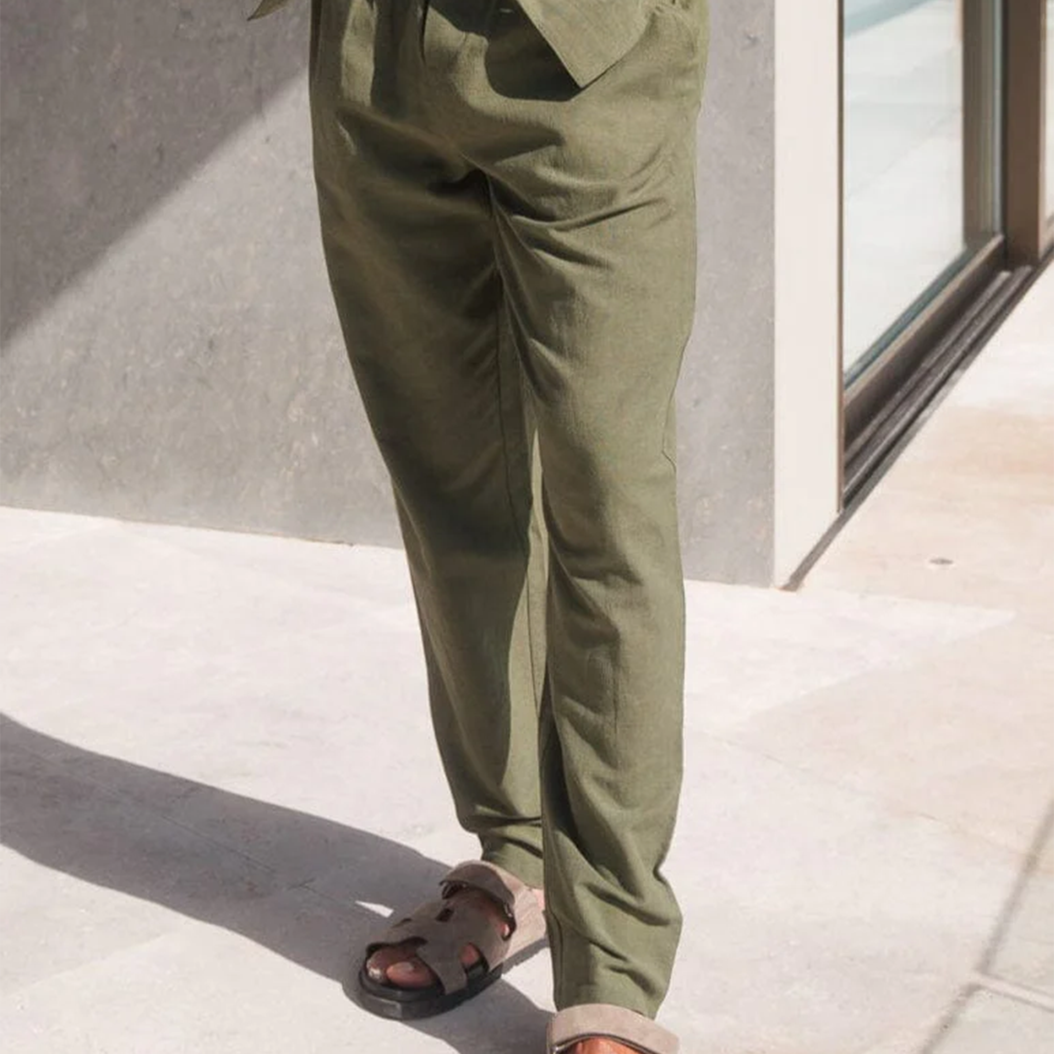 Front View of Belier Olive Linen Trousers
